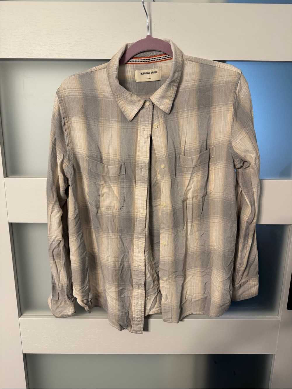 The Normal Brand Beige and Gray Plaid Button-Down Shirt